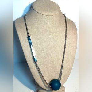 LAFAYETTE 148 NEW YORK Viva Deco Drop Necklace in Silver and Peacock Blue.